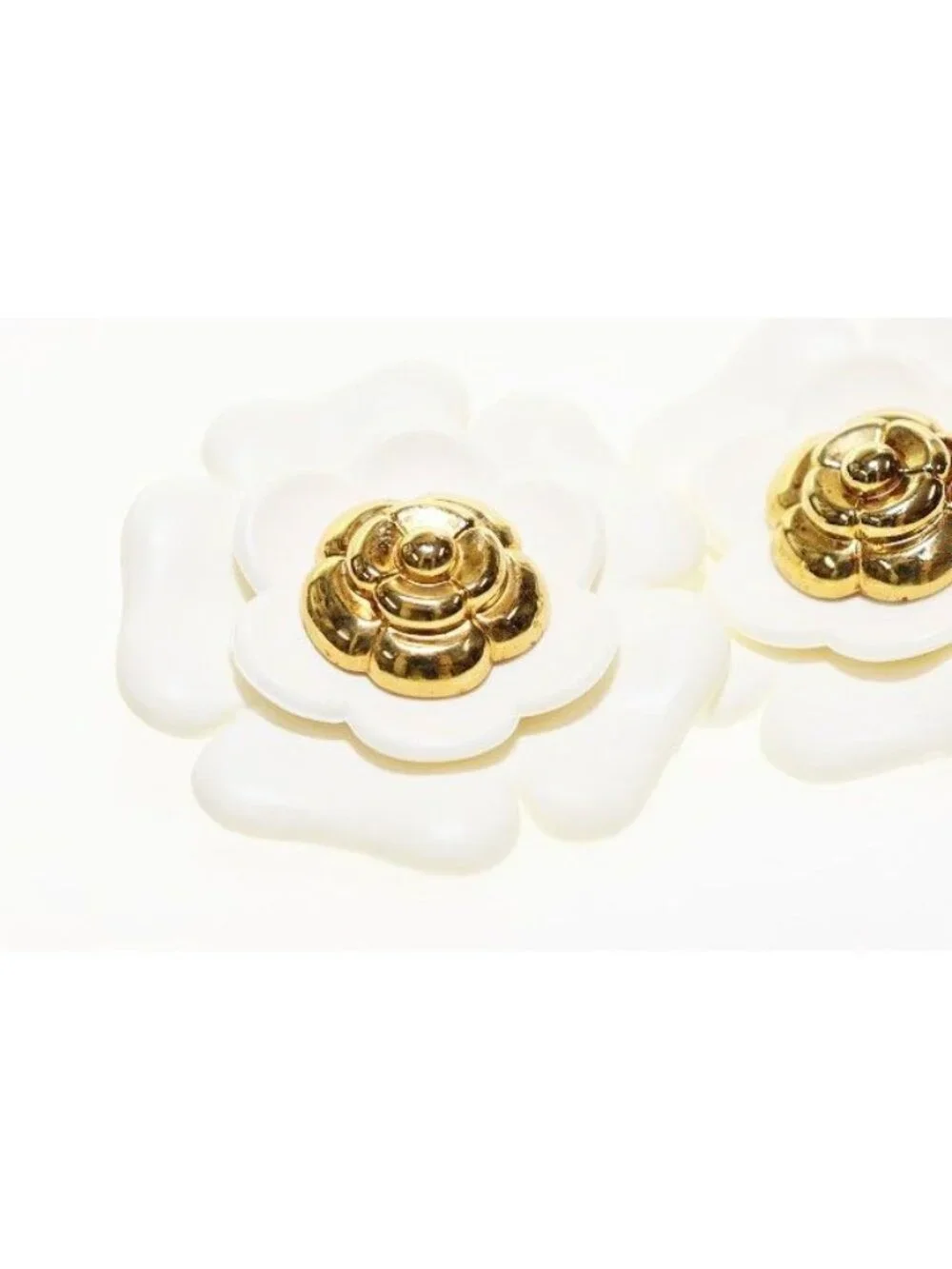 Chanel Camellia Earrings Flower Motif Vintage White Gold Aa